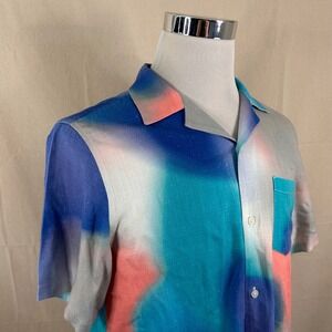 Banks Journal Medium Casual Lounge Shirt Rainbow Abstract Cotton Linen Mens